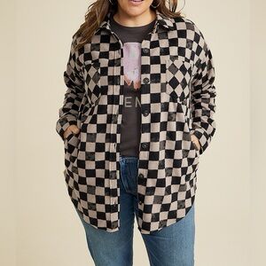 Maurices Checkered Fleece Shacket Black Gray Size XXL